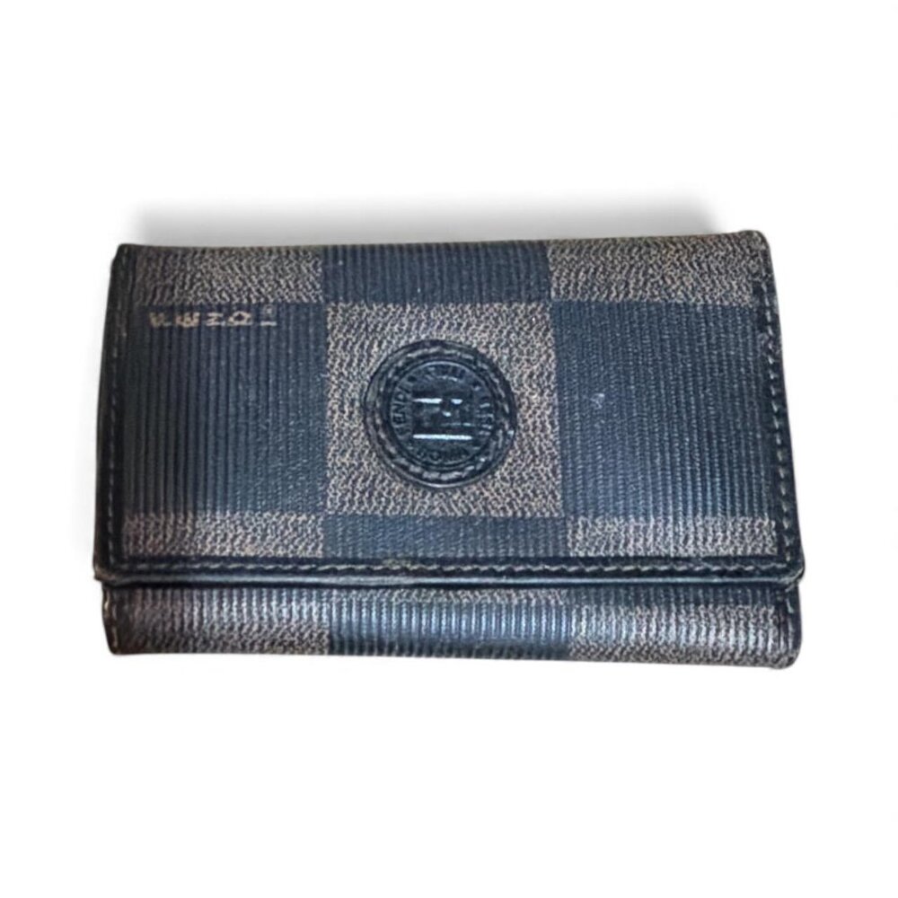 Fendi Pequin Document Holder Wallet in Black/Brown Zucca PVC
